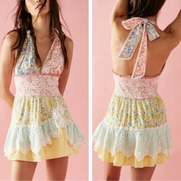 NWT LoveShackFancy Cambria Halter Patchwork Dress